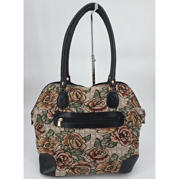 Vtg 80s Cottagecore Boho Floral Rose Tapestry Shoulder Bag Purse Grandma - Picture 6 of 14